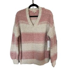Margeaux & Ellie Sweater Womens Size Large Pink Ivory Eyelash stripe Sweater NEW